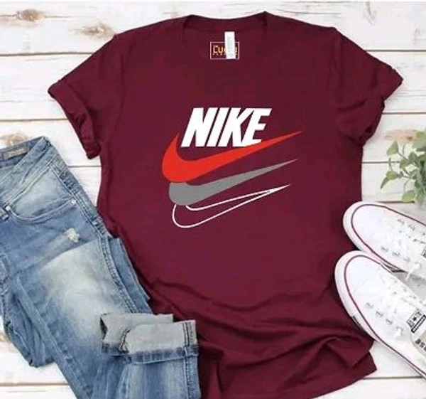 Nike Party Wear Cotton T-Shirt - Maroon, M