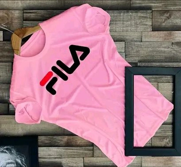 FILA Pure Heart | Elegance Stylish F I L A Printed Tshirt Round Neck Unisex Polyester | Lycra T-shirt for Men And Women - Pink Flamingo, XL,