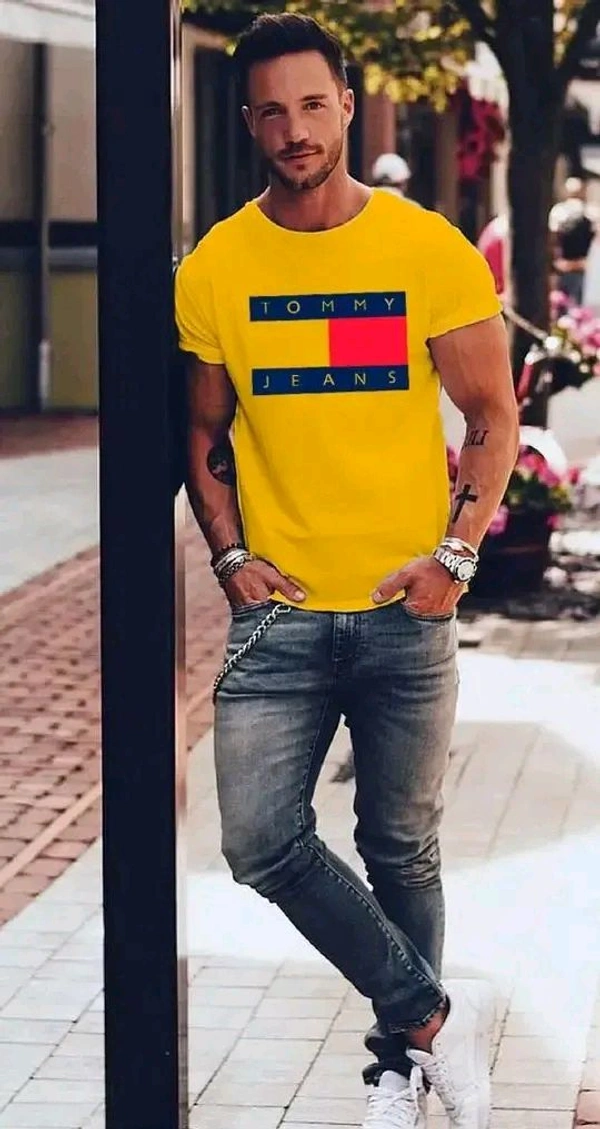 Tommy Hilfiger  Printed Half Sleeves Tees - Yellow, M