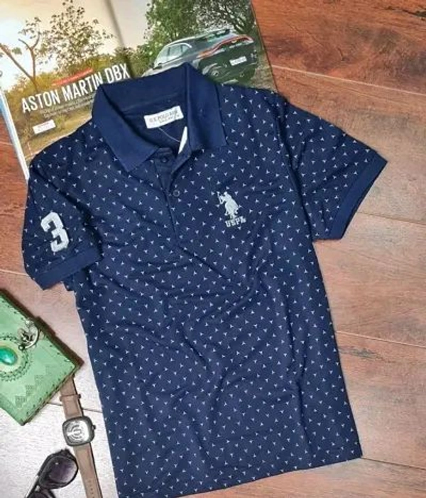 USPA Cotton Blend Polos For Men - Navy Blue, M