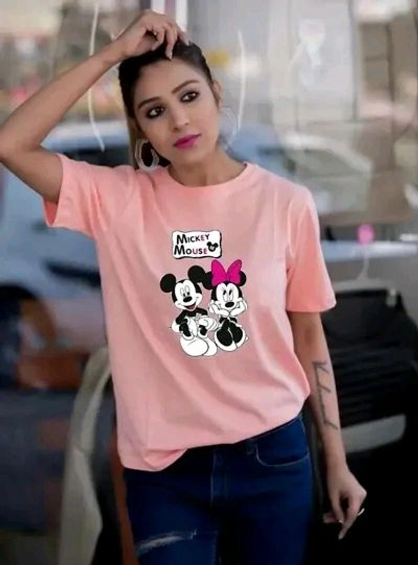 Cotton Printed Women Round Neck T-Shirts - Lavender Rose, M