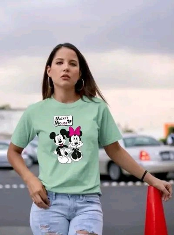 Cotton Printed Women Round Neck T-Shirts - Snowy Mint, L