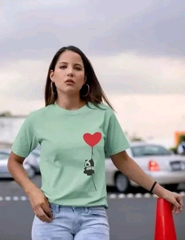 Cotton Printed Women Round Neck T-Shirts - Mint Green, S