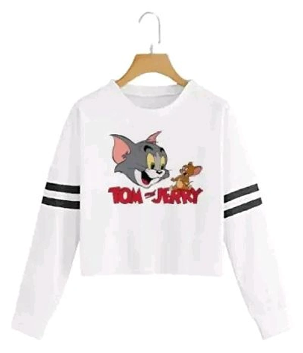 Trendy Regular Designer TOM-N-JERRY Printed 100% Cotton Full Sleeve T-shirt for Women And Girls - White, XL