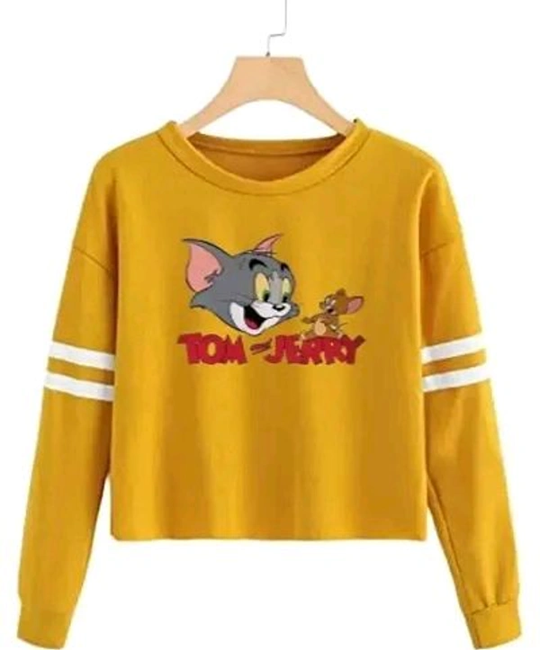 Trendy Regular Designer TOM-N-JERRY Printed 100% Cotton Full Sleeve T-shirt for Women And Girls - Yellow, XL