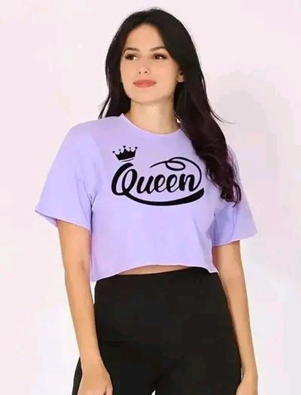 Elegant Purple Cotton Blend Printed Tshirt For Women - Purple, S