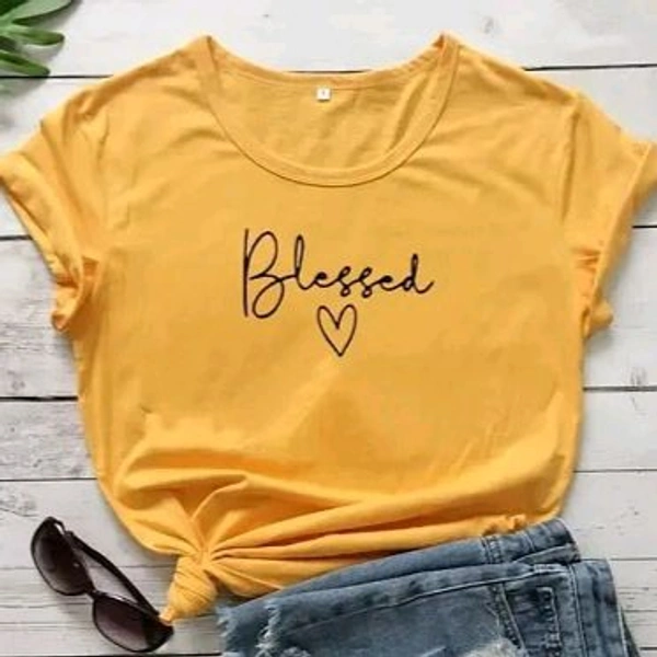 Trendy Round Neck Printed T-shirt For women - Yellow, L