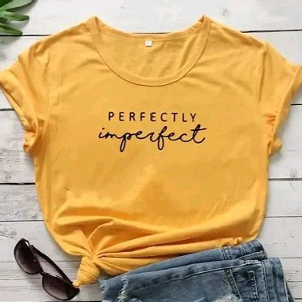 Trendy Round Neck Printed T-shirt For women - Yellow, L