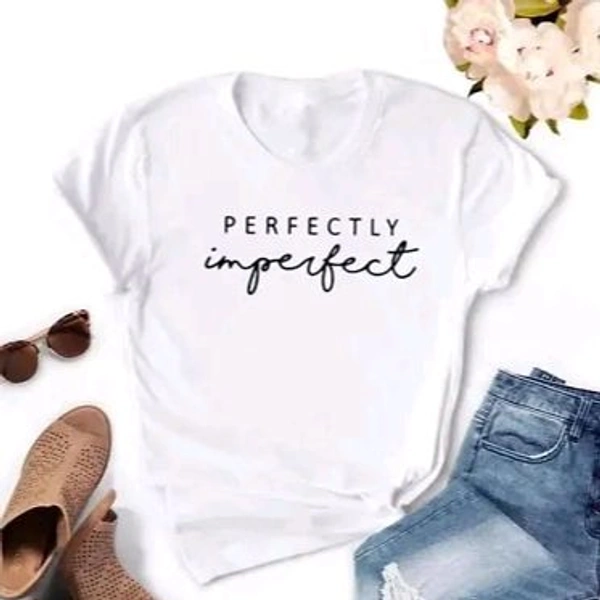 Trendy Round Neck Printed T-shirt For women - White, XL