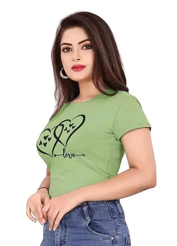 CRYSTON Graphic Printed Women's T-Shirt with Love Text in Heart Cotton Blend Round Neck Half Sleeves T-Shirt Love, Valentine's Day, Gift T-Shirts (Pack of 1) - Green, M