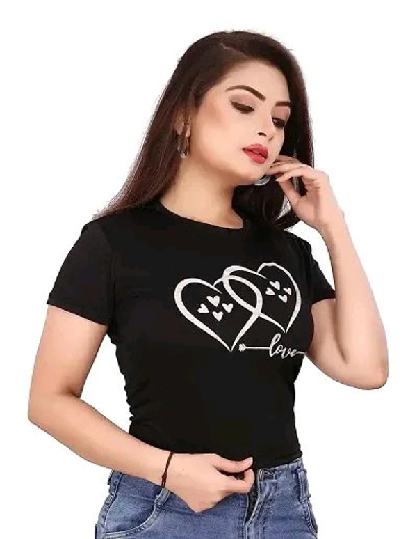 CRYSTON Graphic Printed Women's T-Shirt with Love Text in Heart Cotton Blend Round Neck Half Sleeves T-Shirt Love, Valentine's Day, Gift T-Shirts (Pack of 1) - Black, M