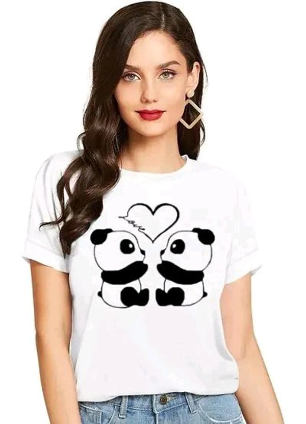 Elegant Cotton Printed Round Neck T-Shirts For Women - White, XL