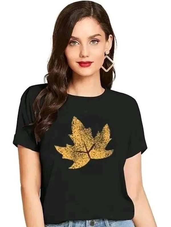 Cintia Women Print Smile Tshirt | Half Sleve Plain | Regular Fit Ladies T Shirt for Women & Girls | Cotton Shirt for Women | T-Shirt for Women | T-Shirt Leaf Pink - Black, XL