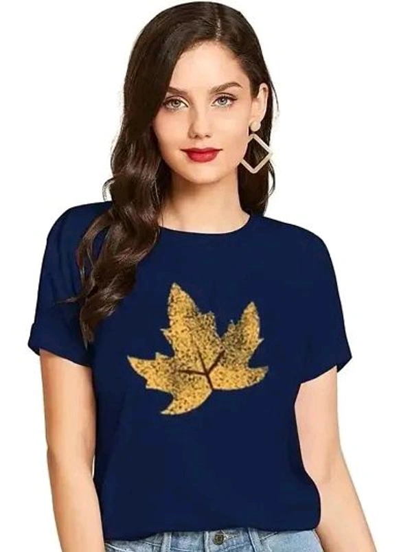 Cintia Women Print Smile Tshirt | Half Sleve Plain | Regular Fit Ladies T Shirt for Women & Girls | Cotton Shirt for Women | T-Shirt for Women | T-Shirt Leaf Pink - Navy Blue, XL