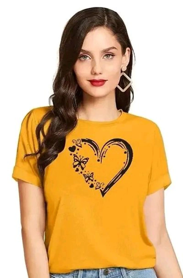 Cintia Women Print Smile Tshirt | Half Sleve Plain | Regular Fit Ladies T Shirt for Women & Girls | Cotton Shirt for Women | T-Shirt HeartBtrfly Yellow  - Yellow, L