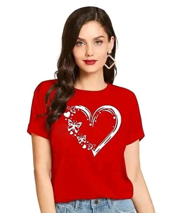 Cintia Women Print Smile Tshirt | Half Sleve Plain | Regular Fit Ladies T Shirt for Women & Girls | Cotton Shirt for Women | T-Shirt HeartBtrfly Yellow  - Red, XL