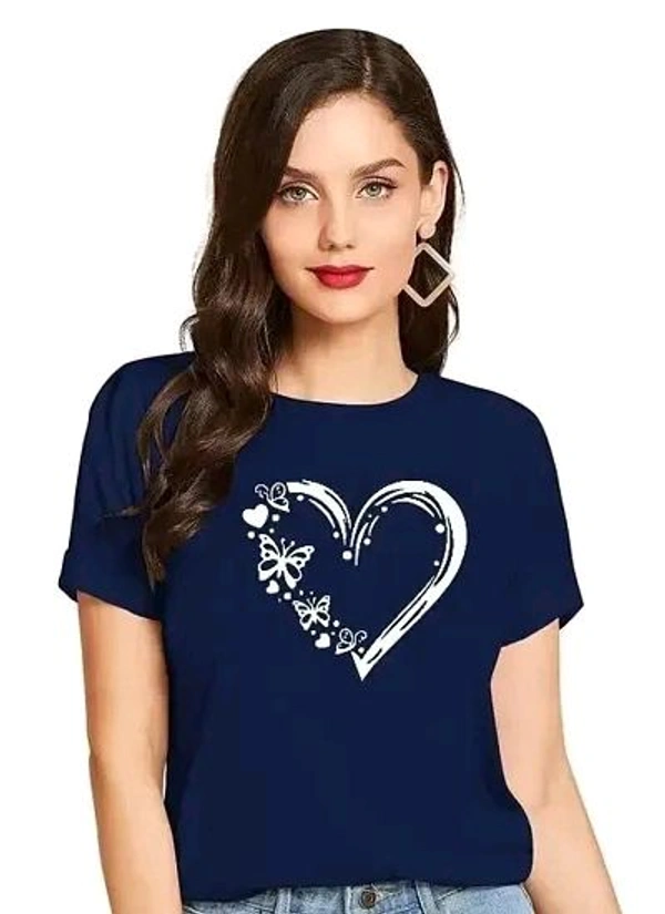 Cintia Women Print Smile Tshirt | Half Sleve Plain | Regular Fit Ladies T Shirt for Women & Girls | Cotton Shirt for Women | T-Shirt HeartBtrfly Yellow  - Navy Blue, XL