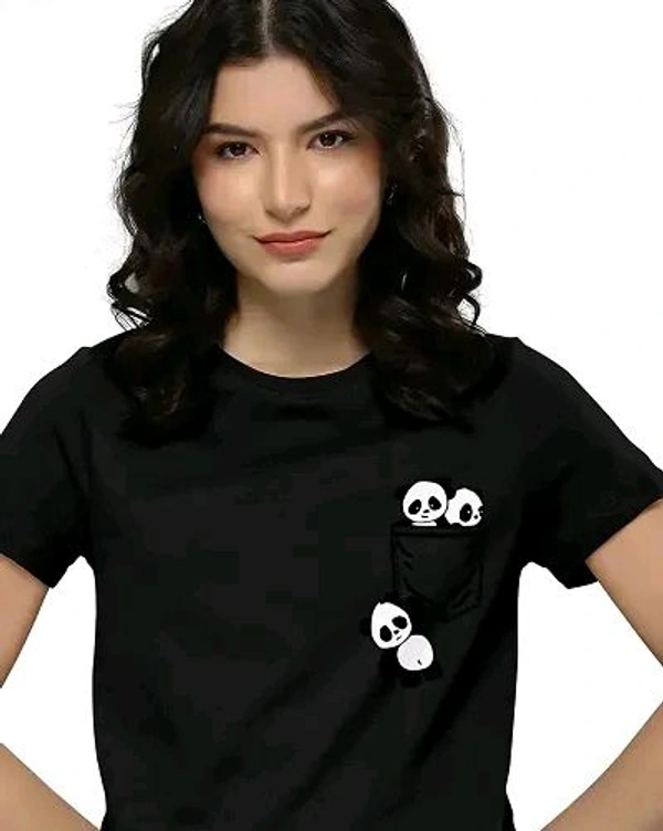 Women Printed Half Sleeve T-Shirt - Black, L