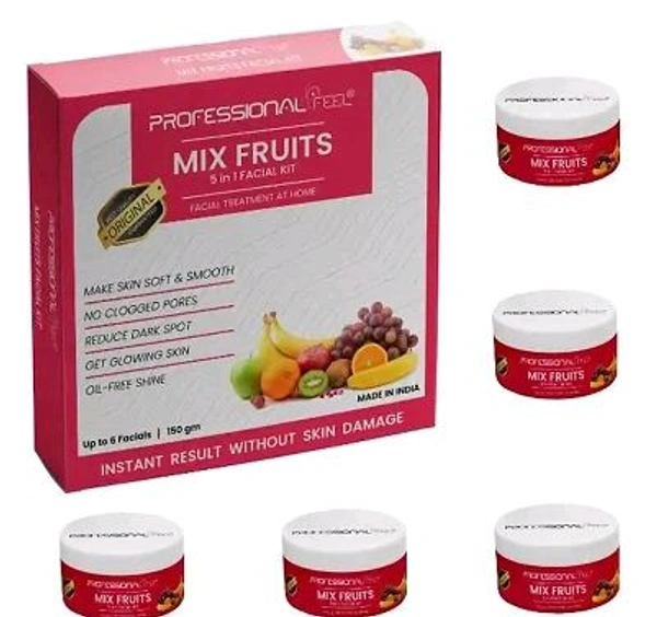 Professional Feel Facialkit 5 in 1, Instant Result Without Skin Damage, All Skin Type, Mens And Women, (150g) - Mix Fruit
