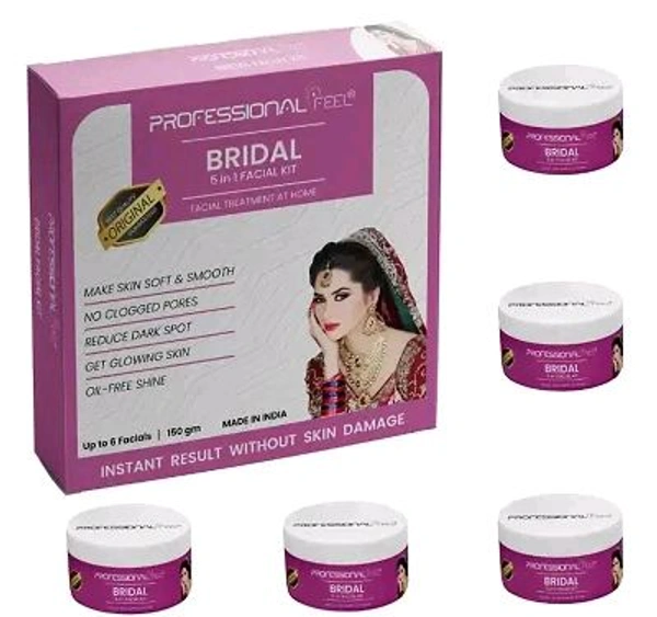 Professional Feel Facialkit 5 in 1, Instant Result Without Skin Damage, All Skin Type, Mens And Women, (150g) - Bridal