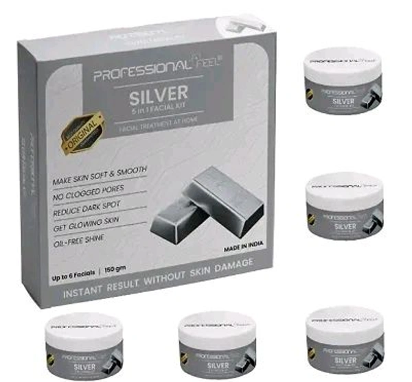 Professional Feel Facialkit 5 in 1, Instant Result Without Skin Damage, All Skin Type, Mens And Women, (150g) - Silver