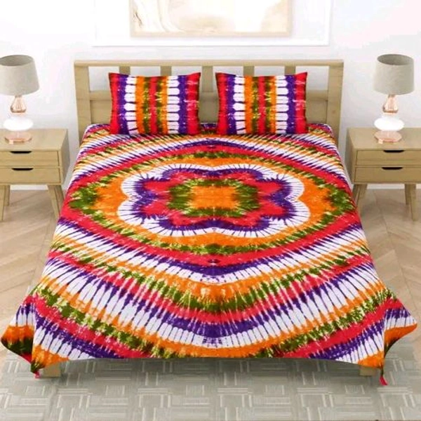 Hand craft Jaipuri Pure Cotton king size Hand Made Tie And Dye Bedsheet With 2 Stitched Pillow Covers - 90 X 108 Inch