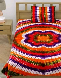 Hand Craft Jaipuri Pure Cotton Hand Made Tie And Dye 100% Fast Colour Single Bedsheet With 1 Pillow Cover - 60 X 90