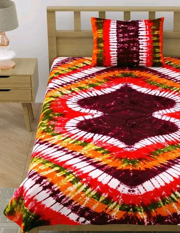 Hand Craft  Jaipuri Pure Cotton Hand Made Tie And Dye 100% Fast Colour Single Bedsheet With 1 Pillow Cover - 60 X 90 Inch