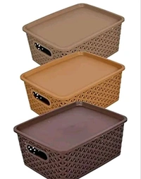 Plastic 3 Pieces Extra Small Size Multipurpose Solitaire Storage Basket with Lid (Multi) - Storage Basket (Pack of 3)