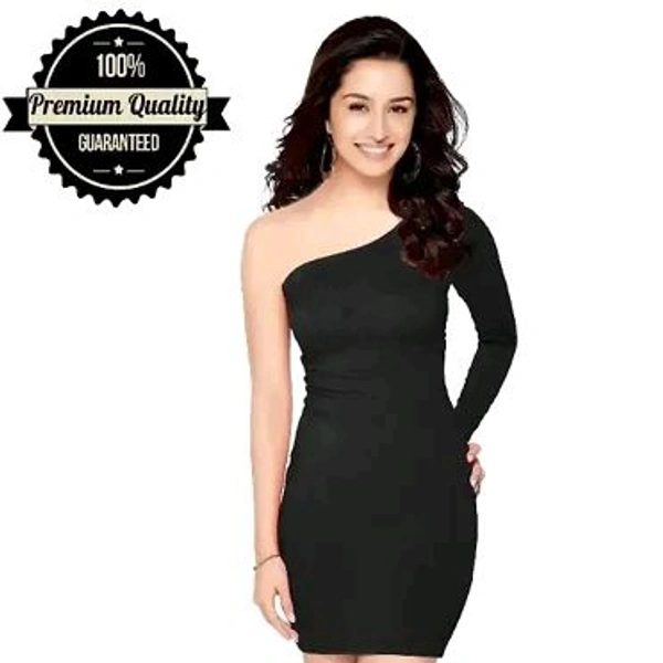 ZELZIS Women Fency One Shoulder Bodycon Dress - Black, L
