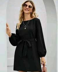 Vivient Women Elegant Elastic Sleeve Crepe Short Dress - Black, XL