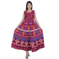 Rangun Presents Jaipuri Printed Long Women's Maxi one Piece Dress Free Size - Maroon, Free Size