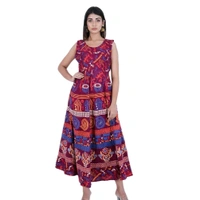 Rangun Presents Jaipuri Printed Long Women's Maxi one Piece Dress Free Size - Maroon, Free Size