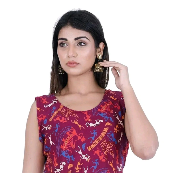 Rangun Presents Jaipuri Printed Long Women's Maxi one Piece Dress Free Size - Maroon, Free Size