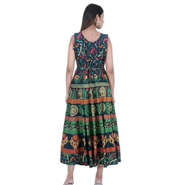 Rangun Presents Jaipuri Printed Long Women's Maxi one Piece Dress Free Size - Japanese Laurel, Free Size