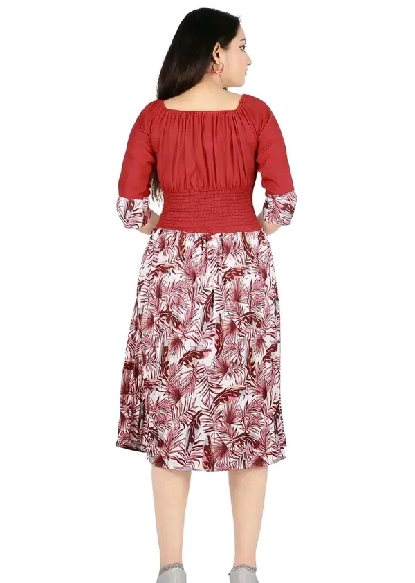 Charming Rayon Midi Length Dress For Women - Red, S