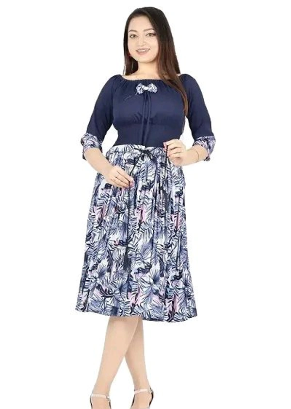 Charming Rayon Midi Length Dress For Women - Navy Blue, S