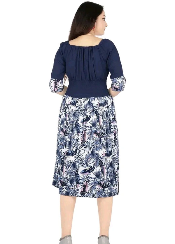 Charming Rayon Midi Length Dress For Women - Navy Blue, M