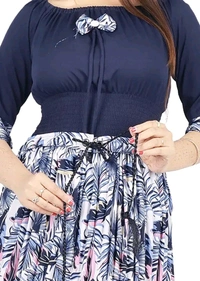 Charming Rayon Midi Length Dress For Women - Navy Blue, M