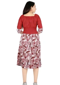 Charming Rayon Midi Length Dress For Women - Red, L