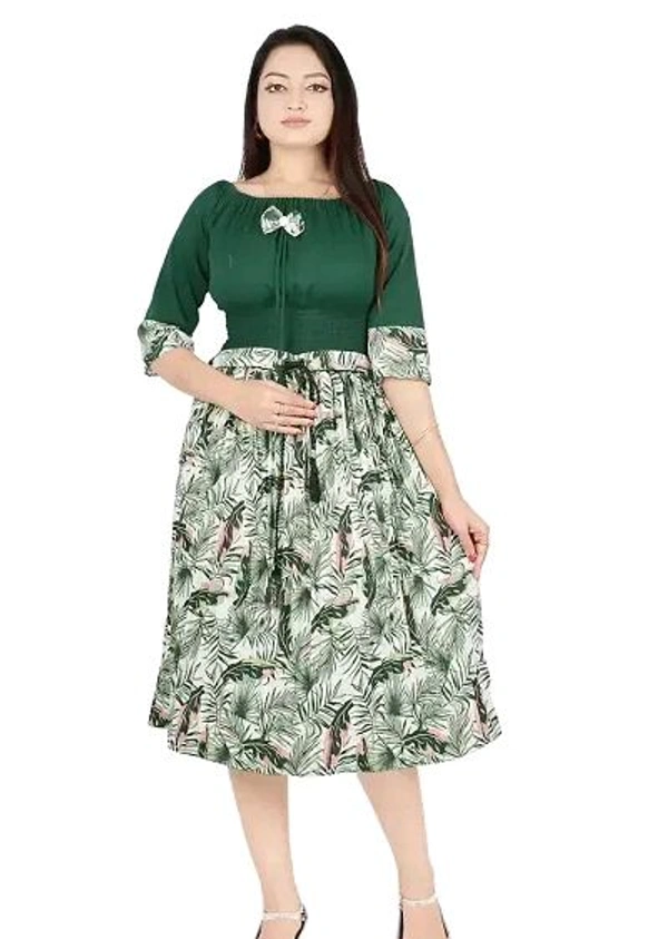 Charming Rayon Midi Length Dress For Women - Green, L