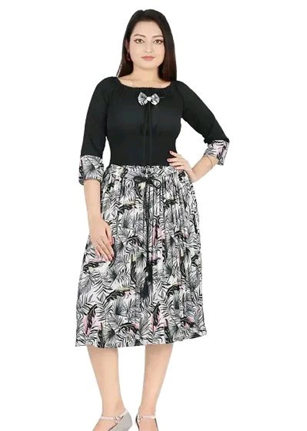 Charming Rayon Midi Length Dress For Women - Black, XL