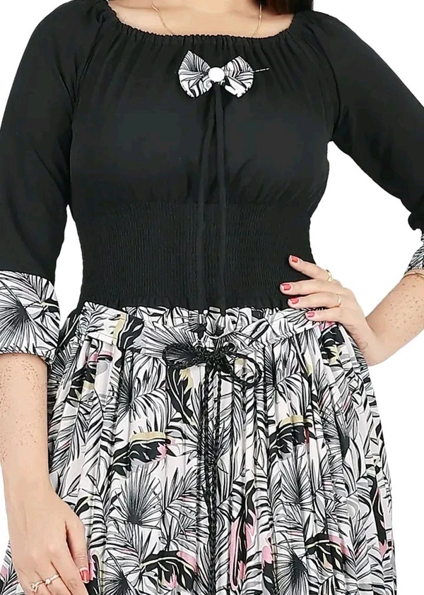 Charming Rayon Midi Length Dress For Women - Black, XS