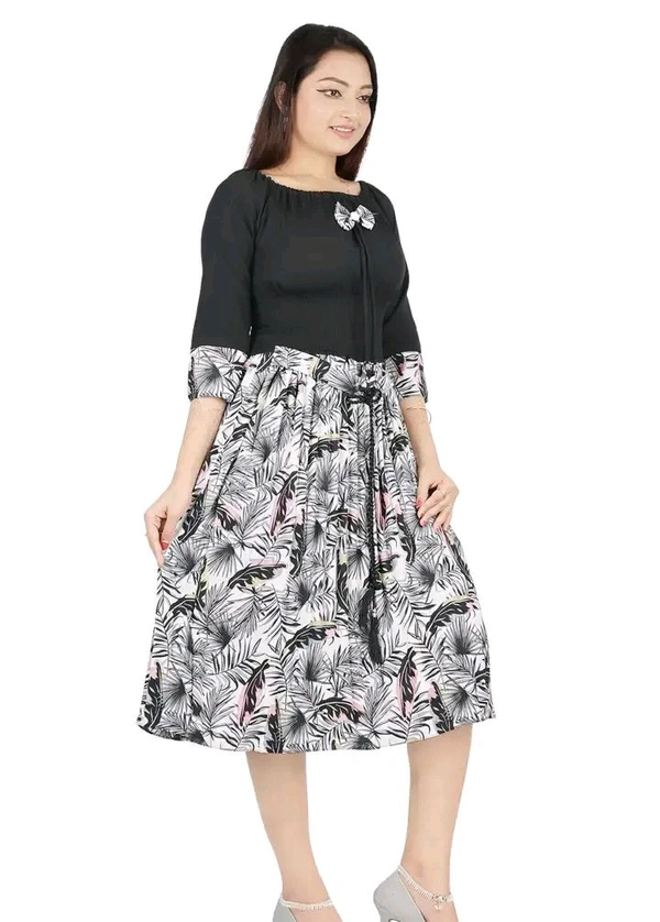 Charming Rayon Midi Length Dress For Women - Black, XS