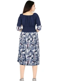 Charming Rayon Midi Length Dress For Women - Navy Blue, XS