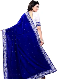 Velvet Self Pattern Sarees For Women - Blue