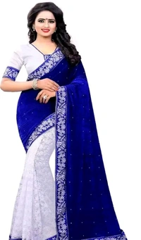 Velvet Self Pattern Sarees For Women - Blue