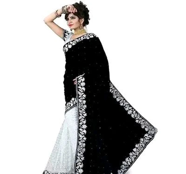 Velvet Self Pattern Sarees For Women - Black