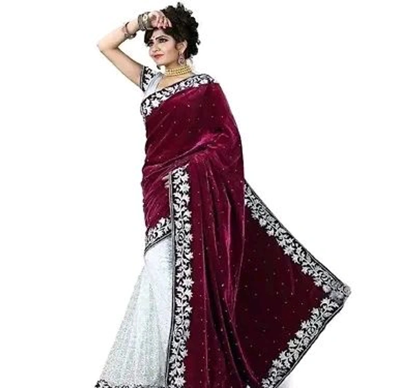 Velvet Self Pattern Sarees For Women - Maroon