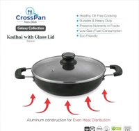 CROSS PAN Non Stick Kadai With 3 Way Non Stick Coating 24Cm Induction And Gas Stove Compatible Aluminum Black Granite Finish